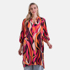 La Marey Artistic Flame Pattern Midi Dress (Size L) - Orange