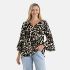 La Marey Bell Sleeves Leopard Print Blouse (Size - 12 to 14) - Brown & Dark Ivory