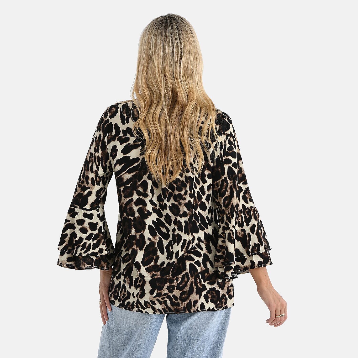 La Marey Bell Sleeves Leopard Print Blouse (Size - 12 to 14) - Brown &amp; Dark Ivory 8294575 2