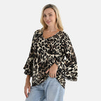 La Marey Bell Sleeves Leopard Print Blouse (Size - 12 to 14) - Brown & Dark Ivory