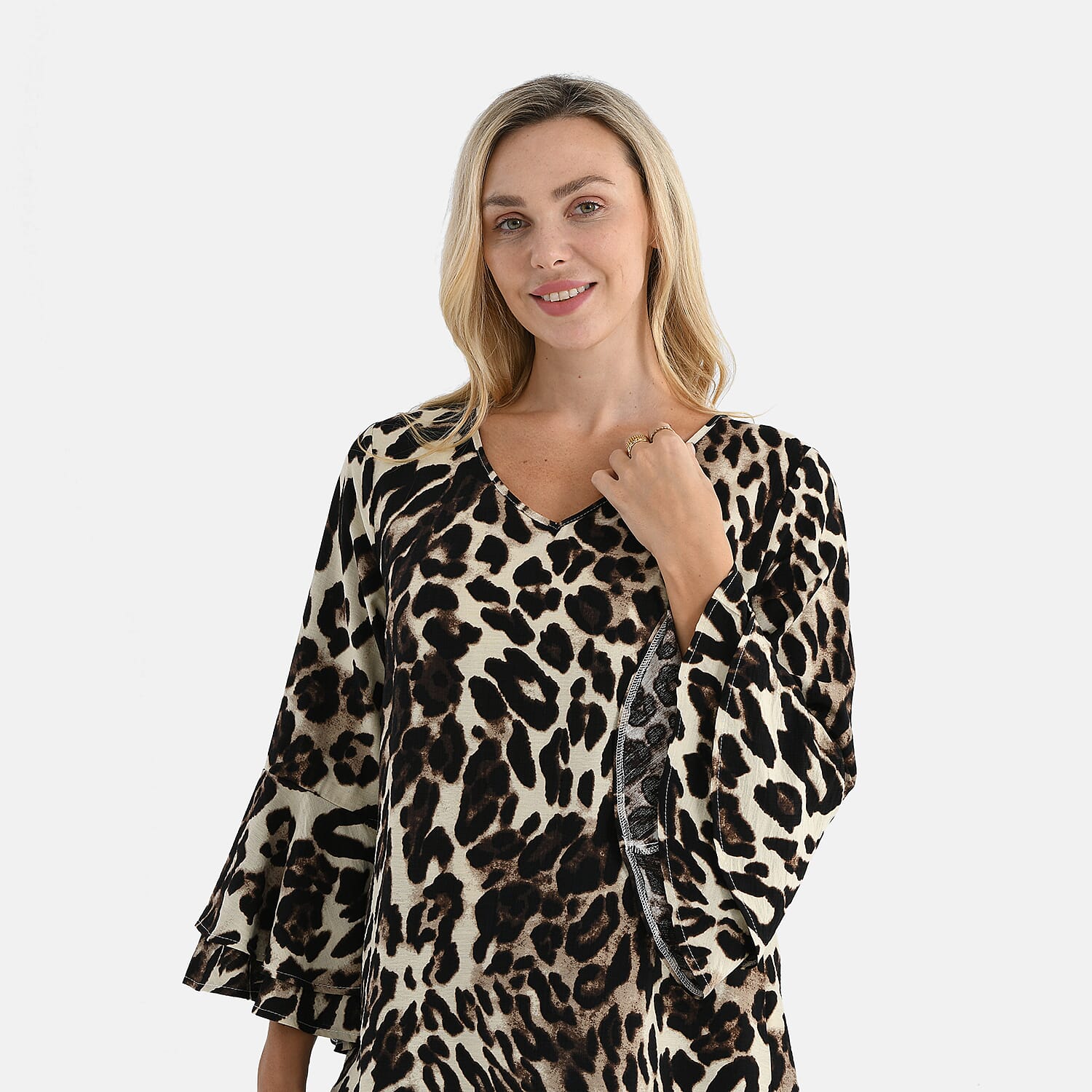 La Marey Bell Sleeves Leopard Print Blouse (Size - 12 to 14) - Brown &amp; Dark Ivory 8294575 5