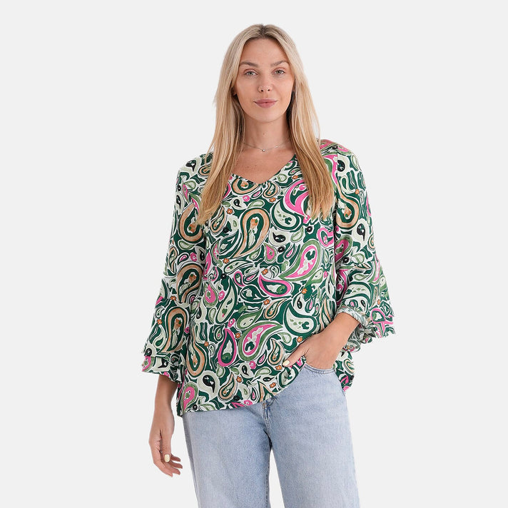 La Marey Round-Neck Flared Sleeve Printed Top (Size 12 to 14) - Multicolour V32617359 1