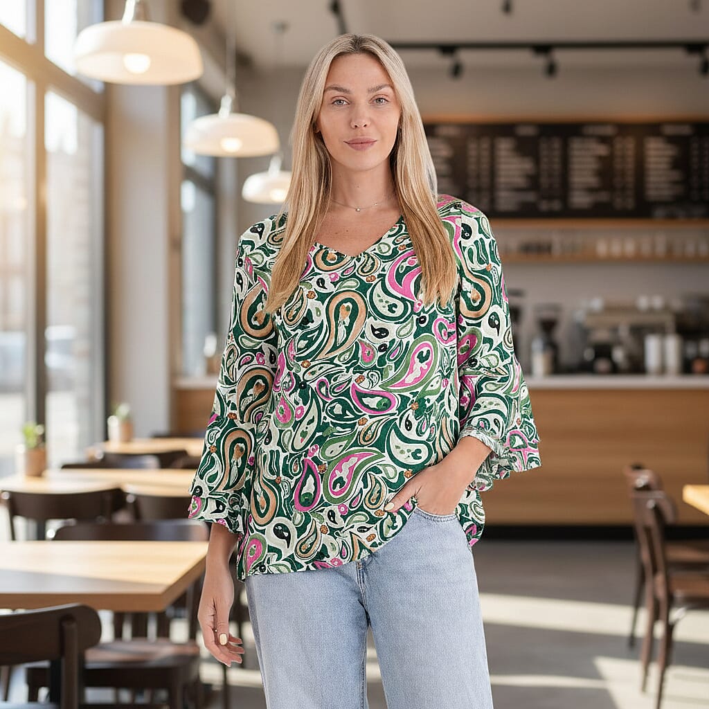 La Marey Round-Neck Flared Sleeve Printed Top (Size 12 to 14) - Multicolour V32521306 2