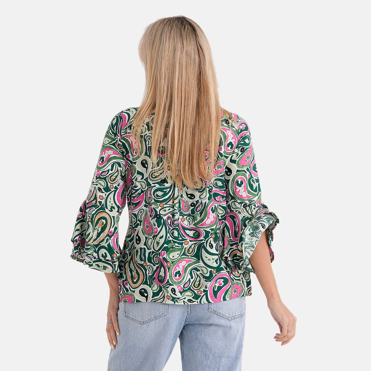 La Marey Round-Neck Flared Sleeve Printed Top (Size 12 to 14) - Multicolour V32521306 3