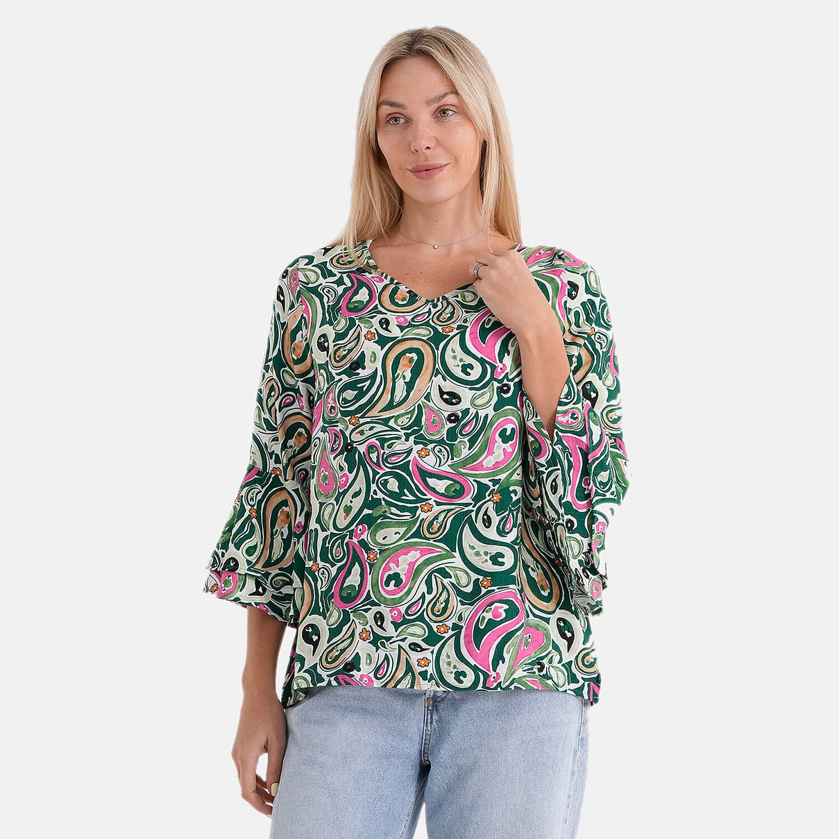 La Marey Round-Neck Flared Sleeve Printed Top (Size 12 to 14) - Multicolour V32521306 6