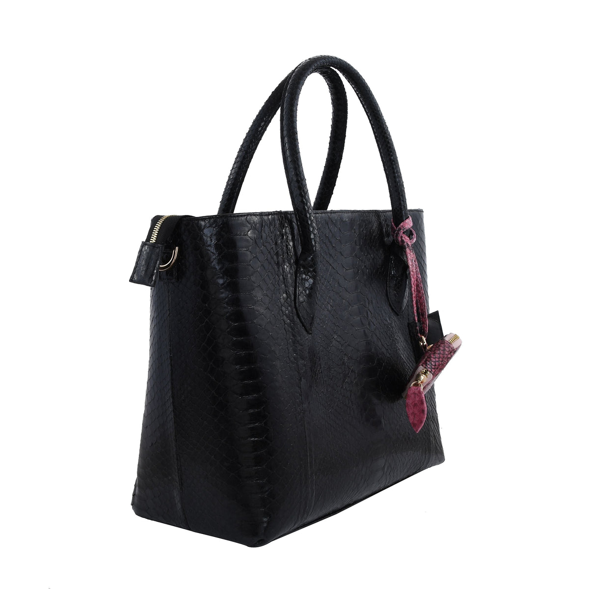 La Marey 100% Genuine Python Leather Tote Bag with Detachable Shoulder Strap - Black 7323928 3