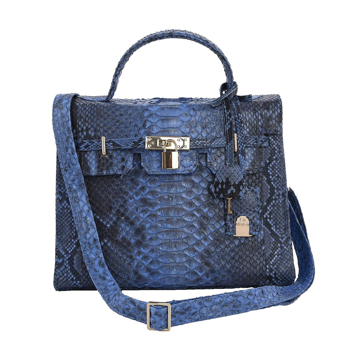La Marey 100% Genuine Python Leather Tote Bag with Detachable Shoulder Strap - Light Blue 7323938 0