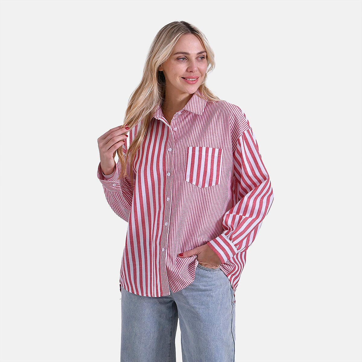 La Marey Women's Relaxed Fit Long Sleeve Striped Shirt V32556335 3