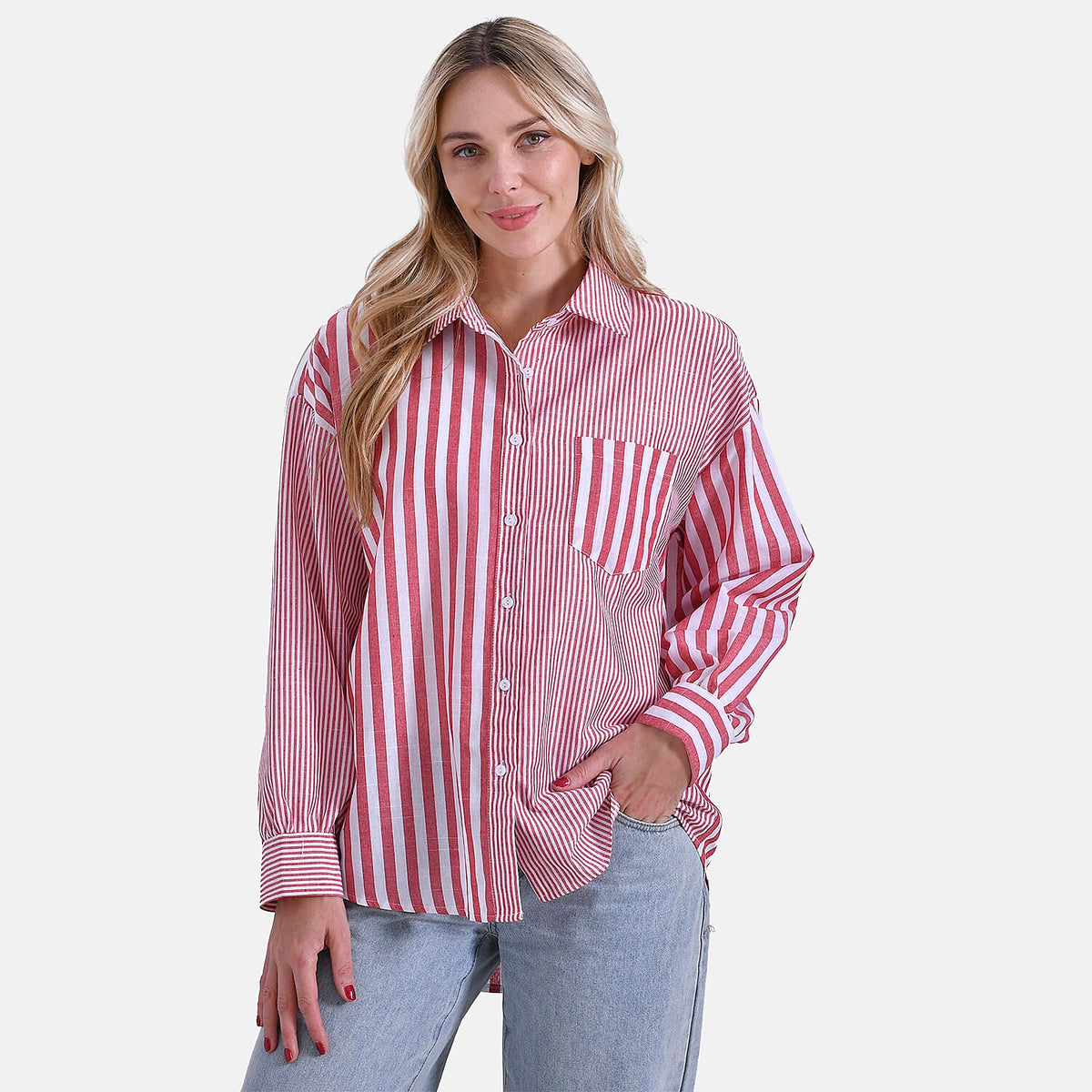 La Marey Women's Relaxed Fit Long Sleeve Striped Shirt V32556335 4
