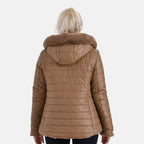 La Marey Padded Coat with Faux Fur Hoodie - Brown