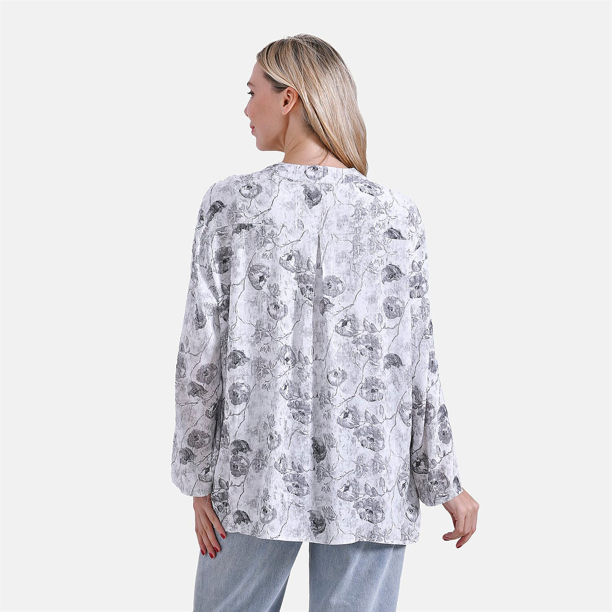 La Marey Rose Print V-Neck Long Sleeve Super Soft Top V32637063 2
