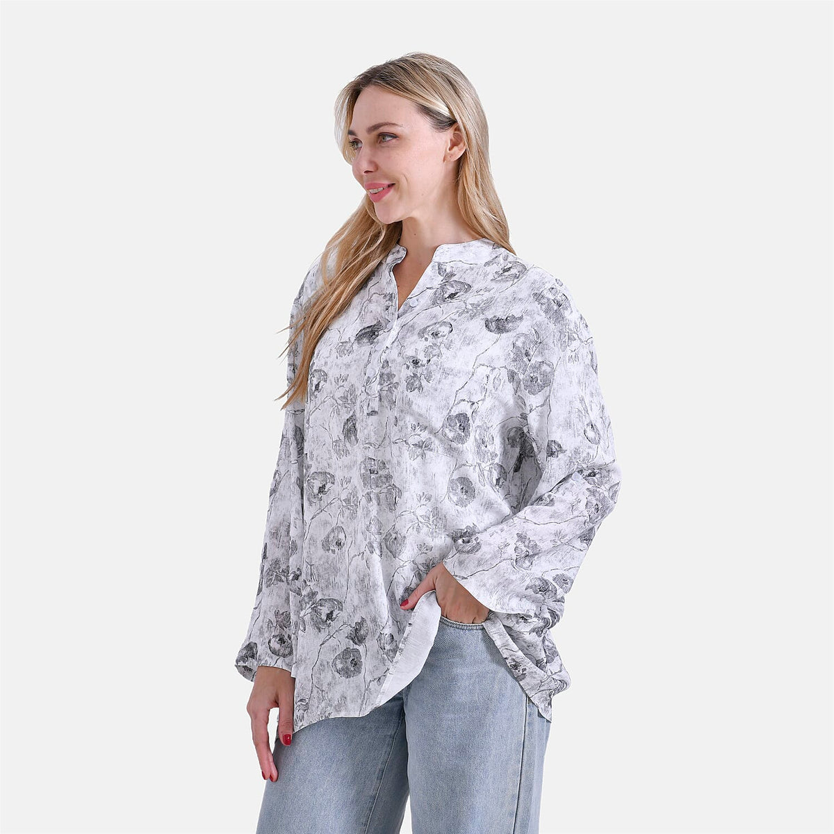 La Marey Rose Print V-Neck Long Sleeve Super Soft Top V32637063 3