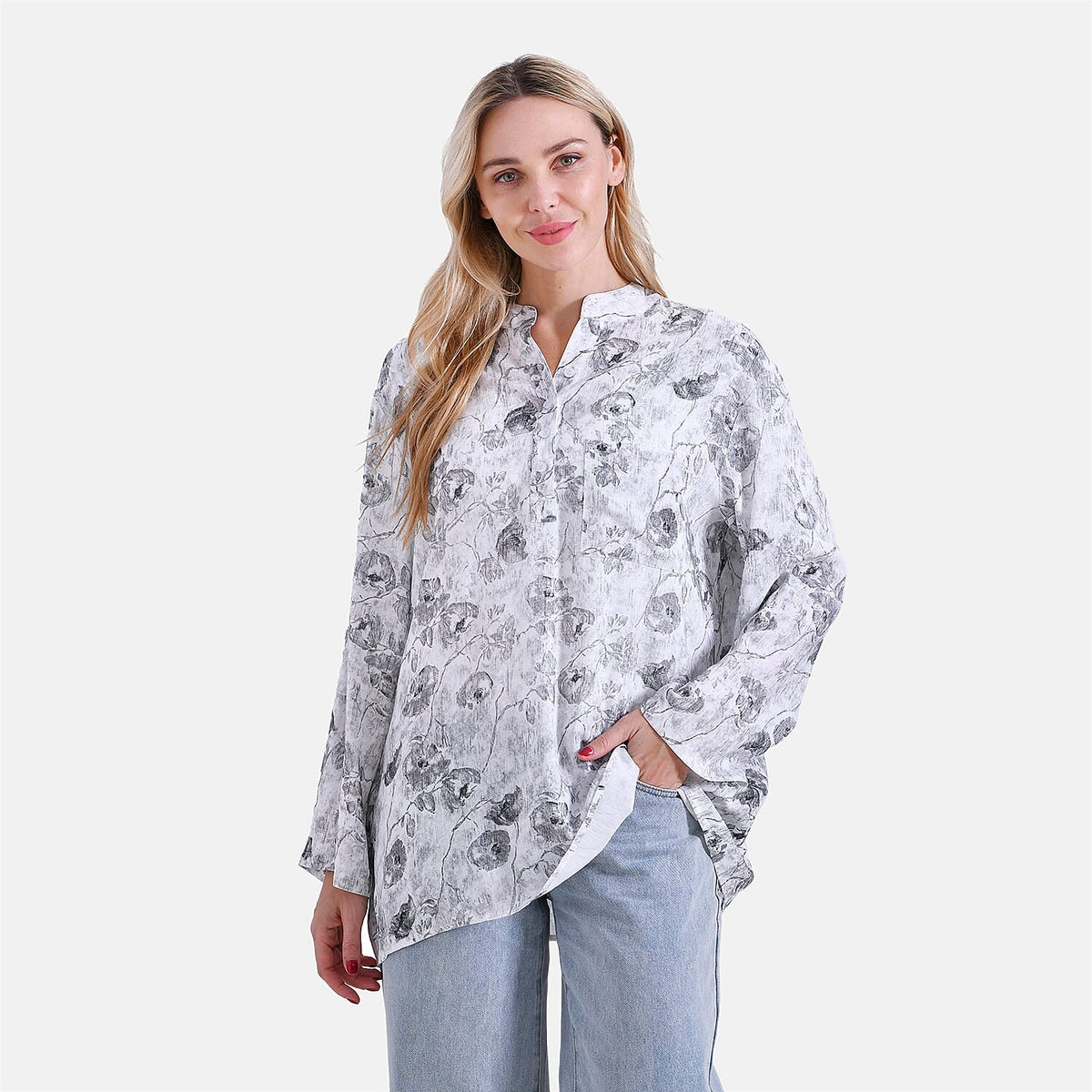 La Marey Rose Print V-Neck Long Sleeve Super Soft Top V32637063 4