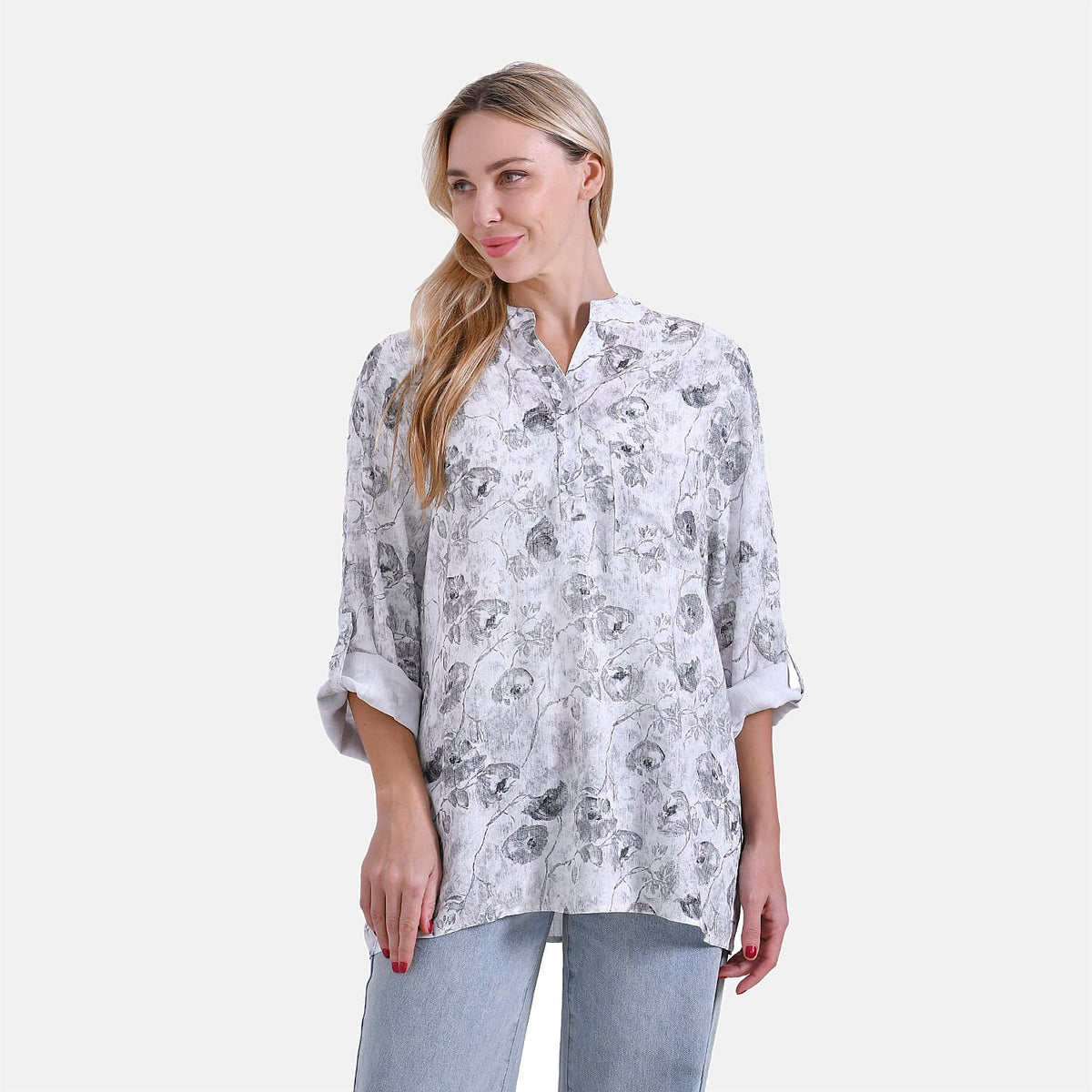 La Marey Rose Print V-Neck Long Sleeve Super Soft Top V32637063 5