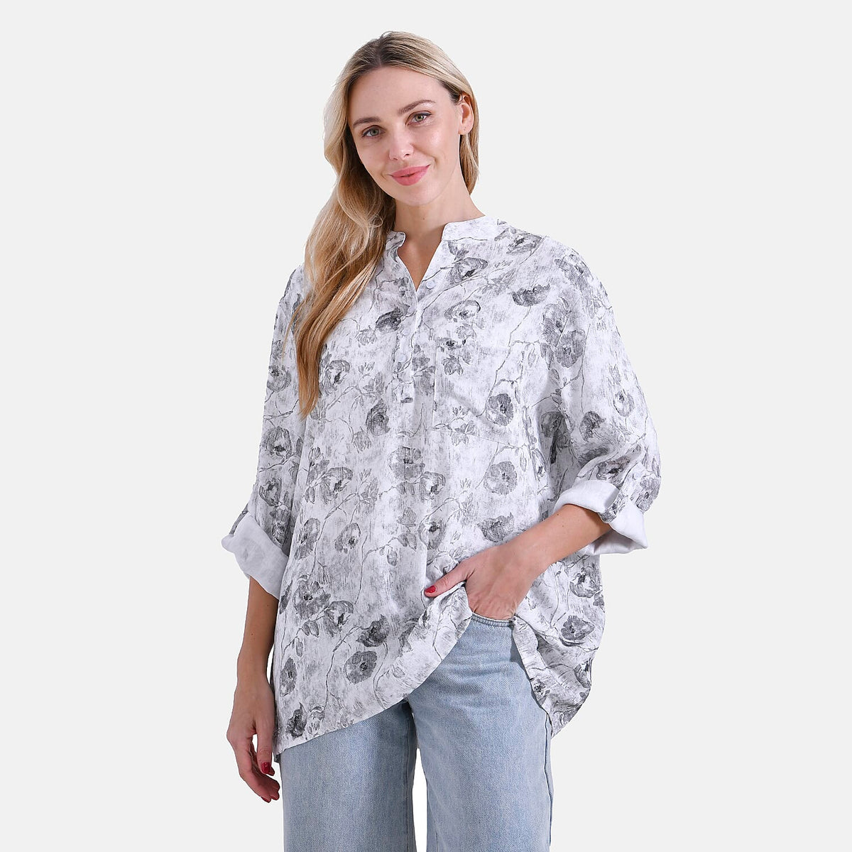 La Marey Rose Print V-Neck Long Sleeve Super Soft Top V32637063 6