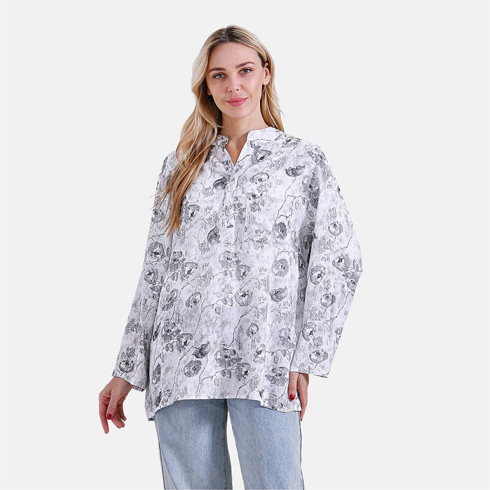 La Marey Rose Print V-Neck Long Sleeve Super Soft Top 8024338 1