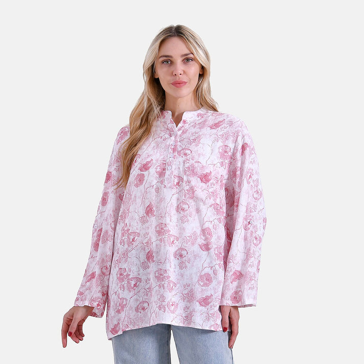 La Marey Rose Print V-Neck Long Sleeve Super Soft Top 8024324 1