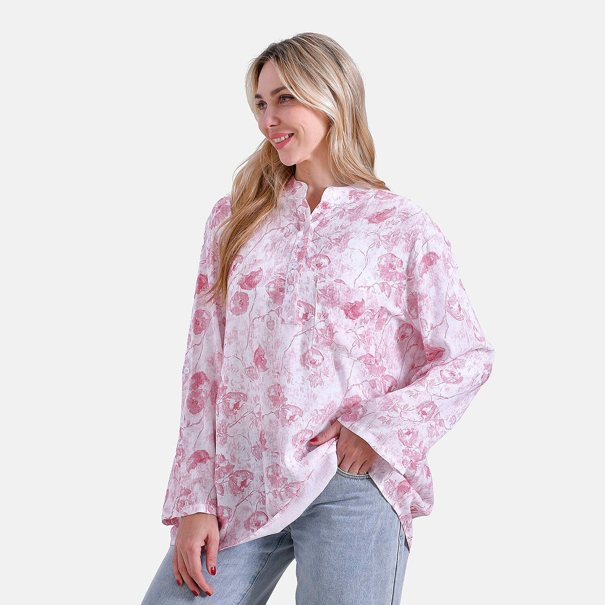 La Marey Rose Print V-Neck Long Sleeve Super Soft Top 8024324 3