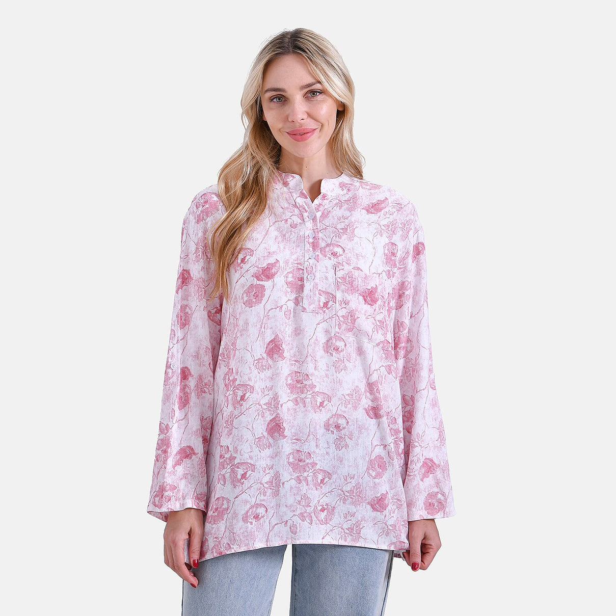 La Marey Rose Print V-Neck Long Sleeve Super Soft Top 8024324 4