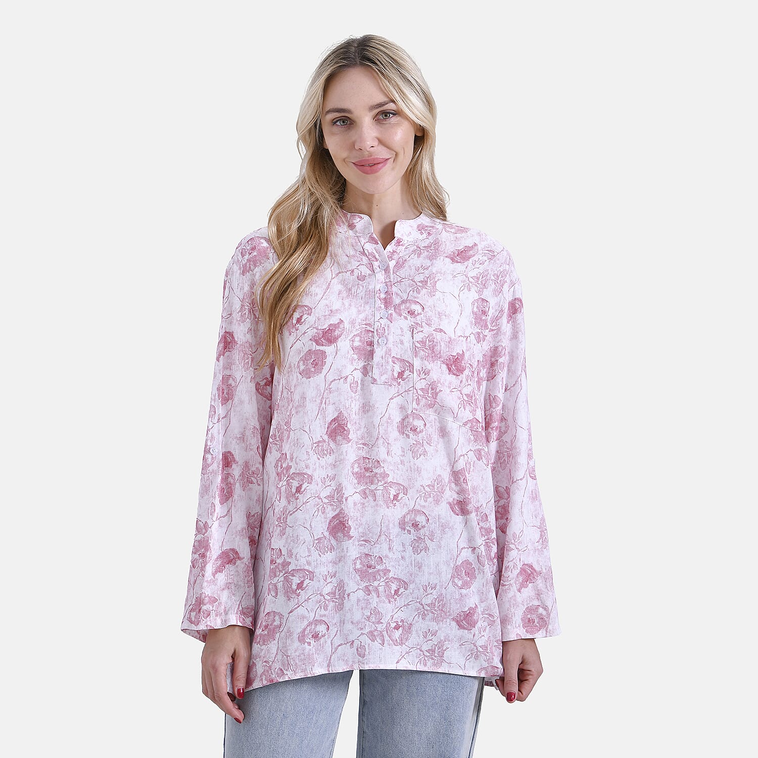 La Marey Rose Print V-Neck Long Sleeve Super Soft Top 8024324 4