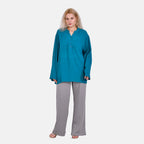 La Marey Cotton Blend 3-4 Sleeve Blouse (Size L) - Blue
