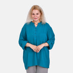 La Marey Cotton Blend 3-4 Sleeve Blouse (Size L) - Blue