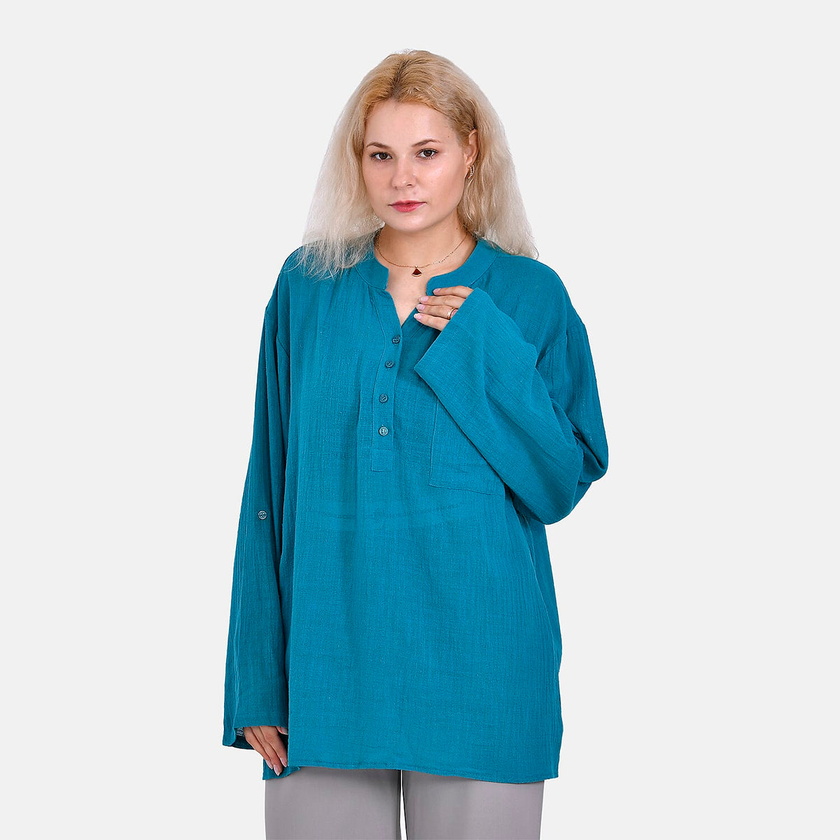 La Marey Cotton Blend 3/4 Sleeve Blouse (Size L) - Blue V32555079 6