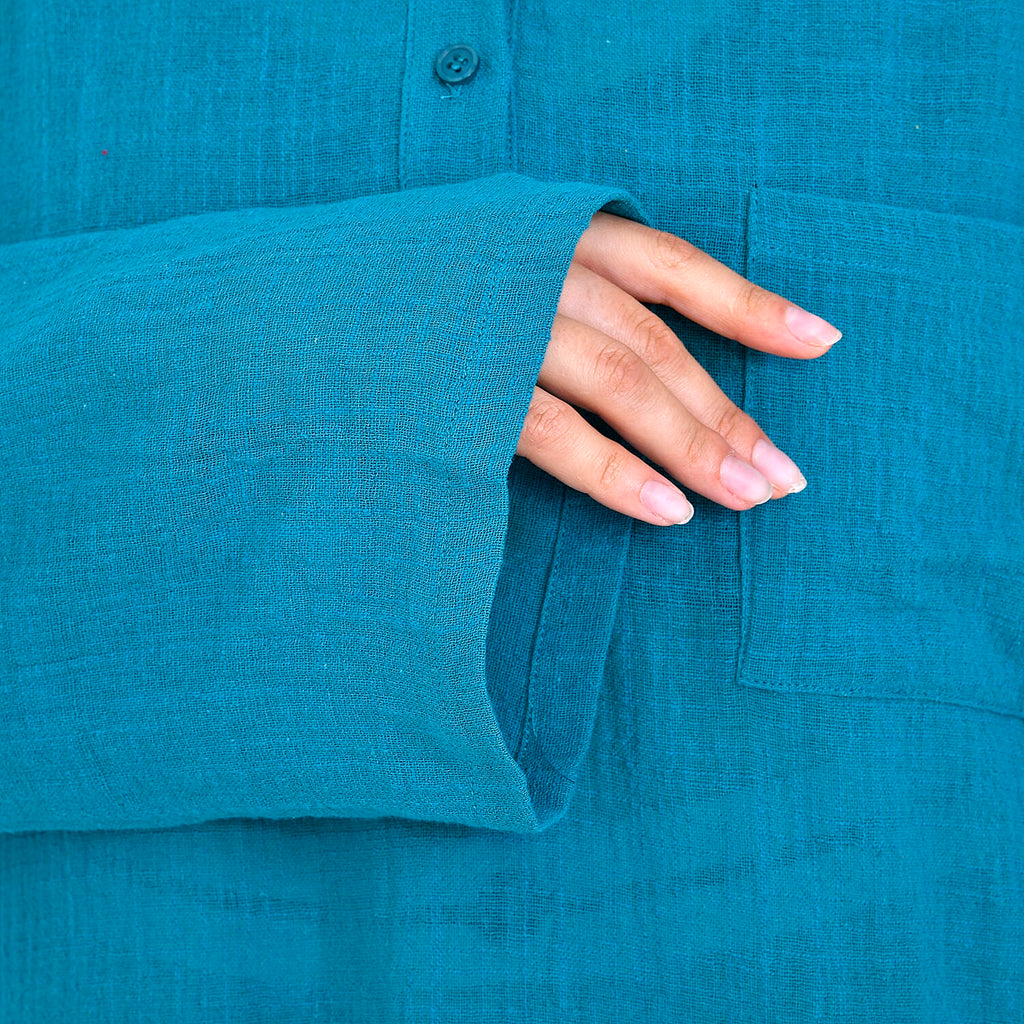 La Marey Cotton Blend 3-4 Sleeve Blouse (Size L) - Blue