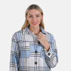 La Marey Brushed Checked Shirt-Coat - (Size 16-18) - Blue