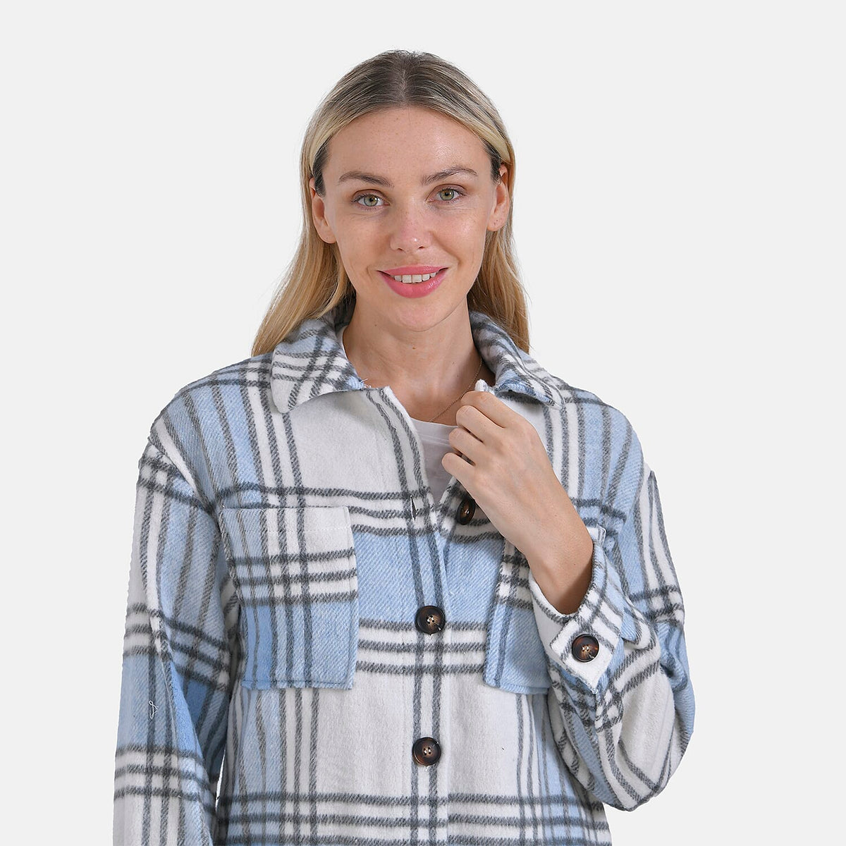 La Marey Brushed Checked Shirt-Coat - (Size 16-18) - Blue 7856579 8