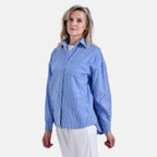 La Marey Striped Pattern Shirt (Size L, 16 to 18) - Blue - White