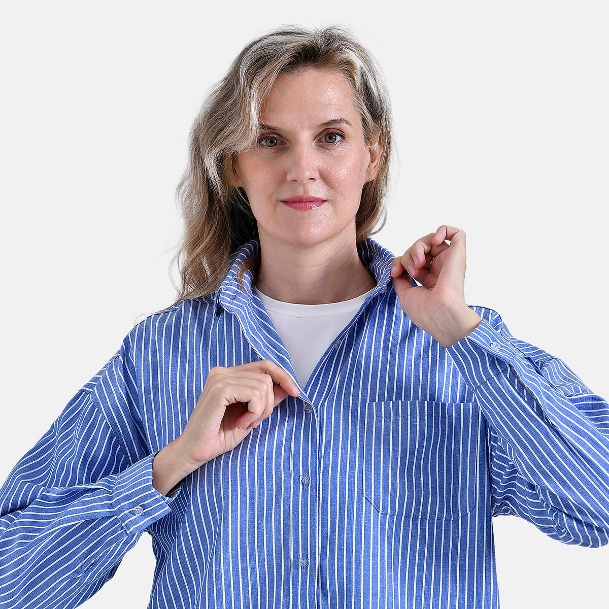 La Marey Striped Shirt (Size 16-18) - Blue with White Stripes V32557542 5