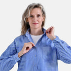 La Marey Striped Pattern Shirt (Size L, 16 to 18) - Blue - White