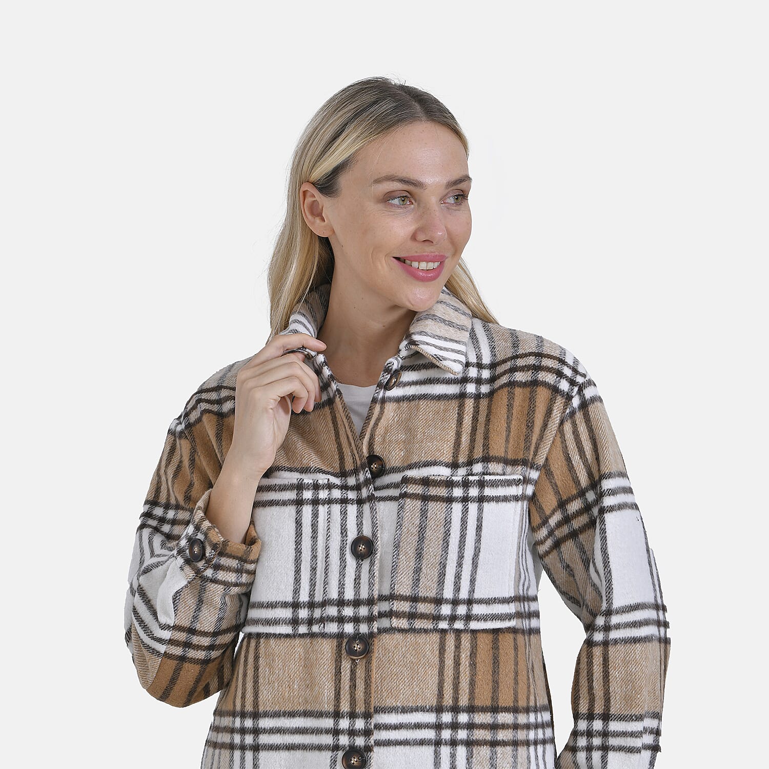 La Marey Brushed Checked Shirt-Coat - (Size 16-18) - Brown 7856614 8