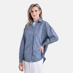 La Marey Striped Pattern Shirt (Size L, 16 to 18)- Grey - White