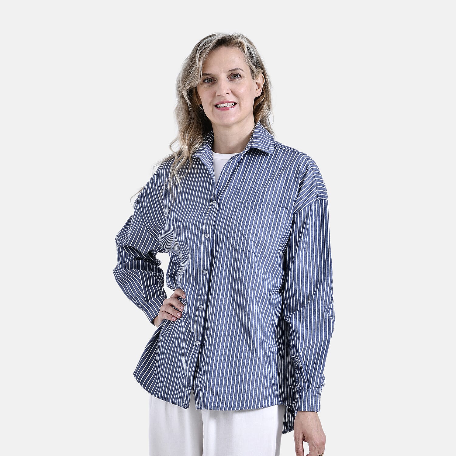 La Marey Striped Shirt (Size 16 to 18) - Grey with White Stripes 7857934 4