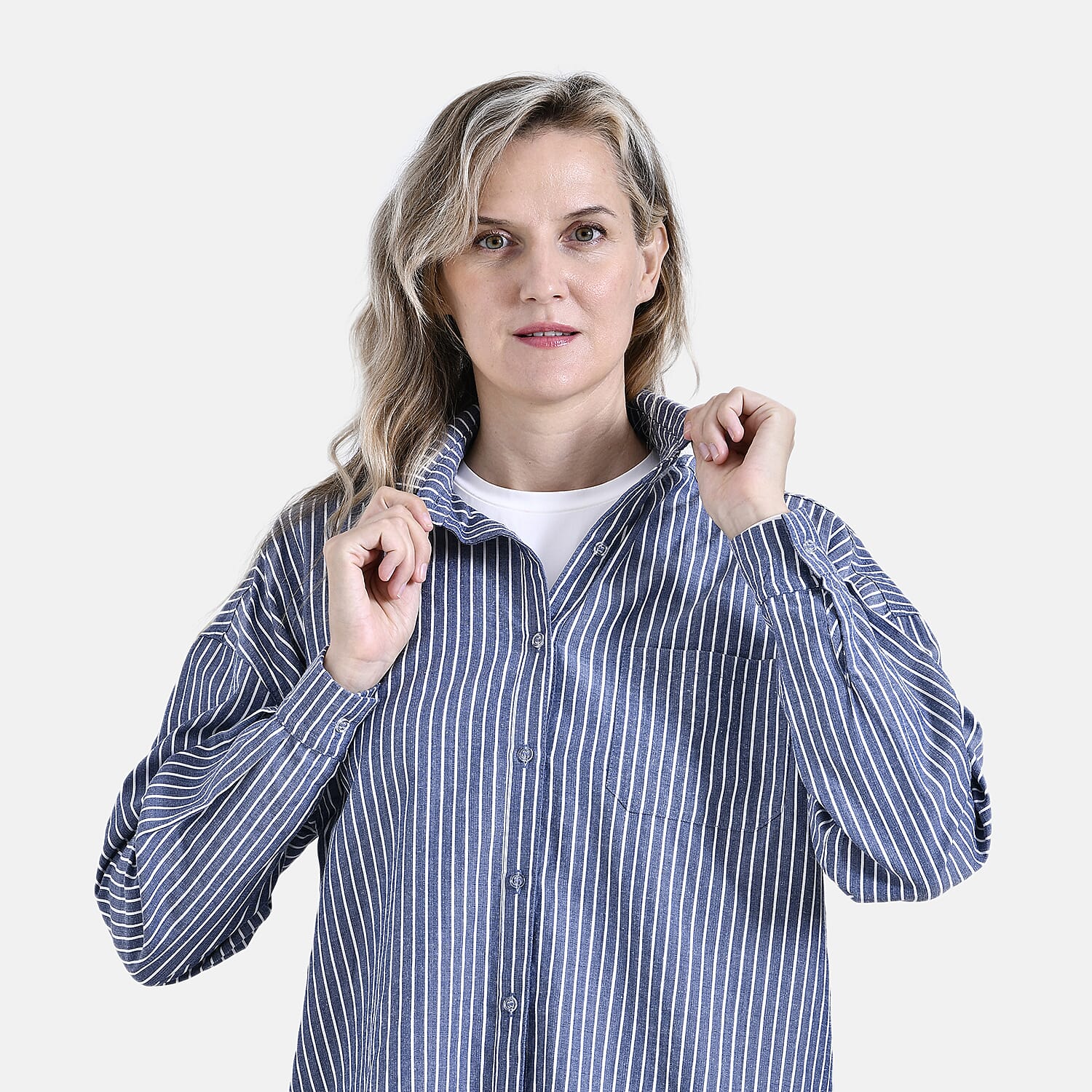 La Marey Striped Shirt (Size 16 to 18) - Grey with White Stripes 7857934 5