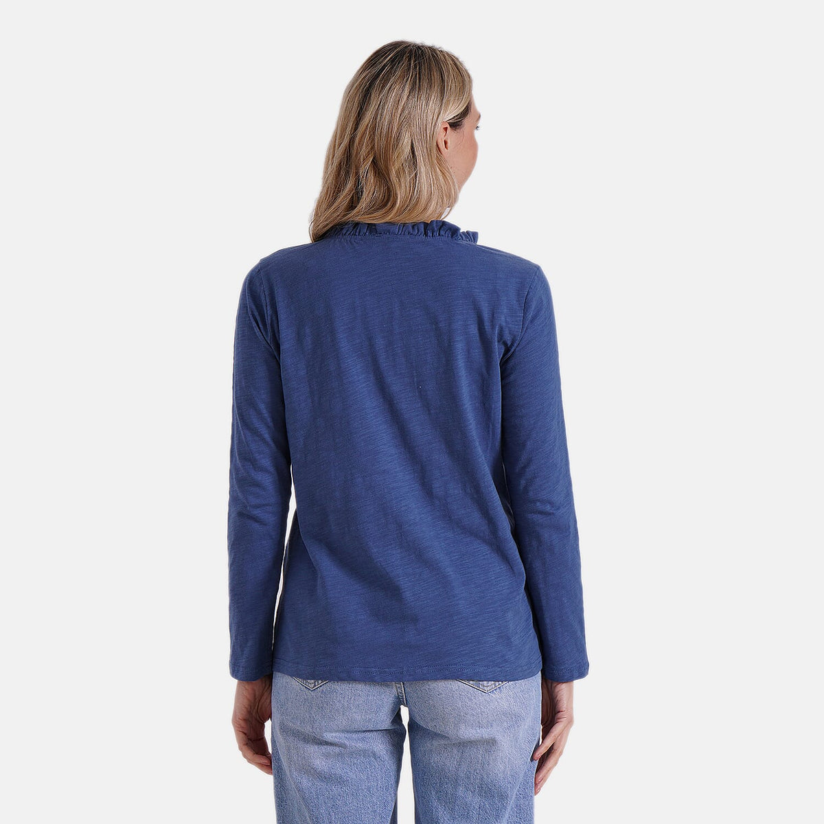 La Marey 100% Cotton Long Sleeve Shirt with Ruffled V-Neck (Size 16 to 18) - Navy V32593494 2