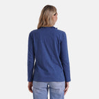 La Marey 100% Cotton Long Sleeve Shirt with Ruffled V-Neck (Size 16 to 18) - Navy