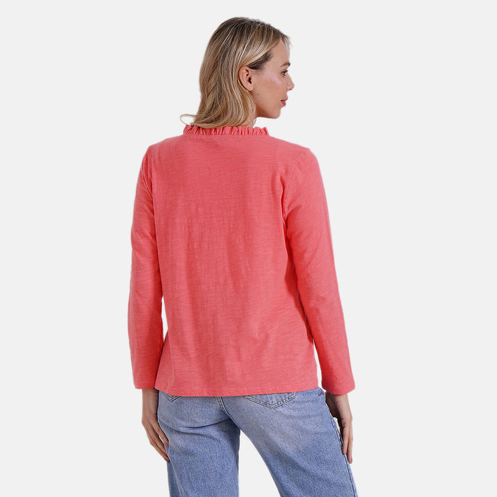 La Marey 100% Cotton Long Sleeve Shirt with Ruffled V-Neck (Size 16 to 18) - Orange 7976785 2