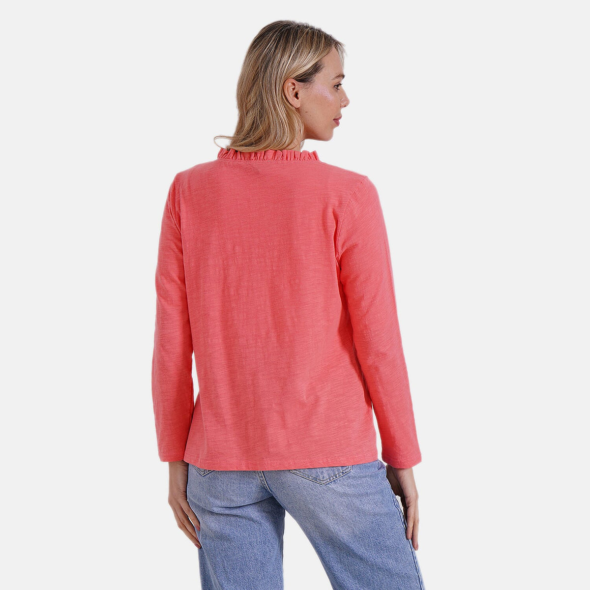 La Marey 100% Cotton Long Sleeve Shirt with Ruffled V-Neck (Size 12 to 14) - Orange V32663017 2