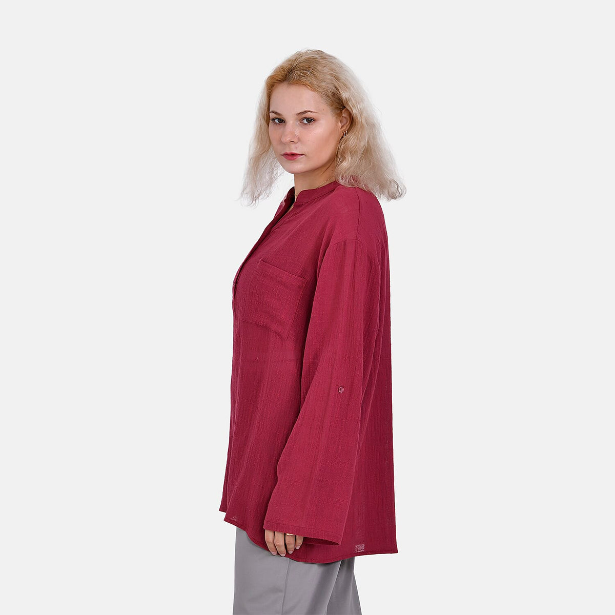 La Marey Cotton Blend 3/4 Sleeve Shirt (Size L) - Red V32698618 4