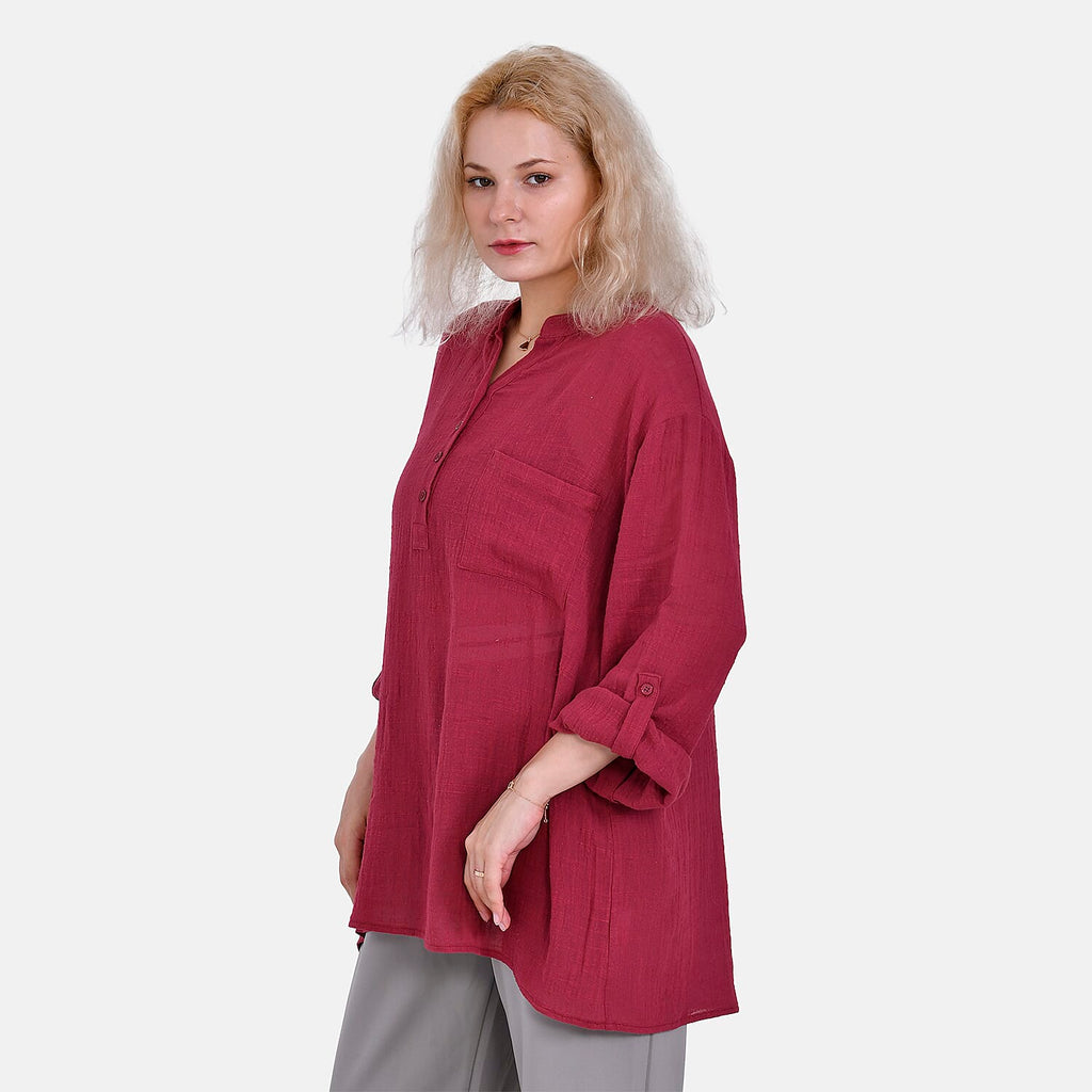 La Marey Cotton Blend 3-4 Sleeve Shirt (Size L) - Red