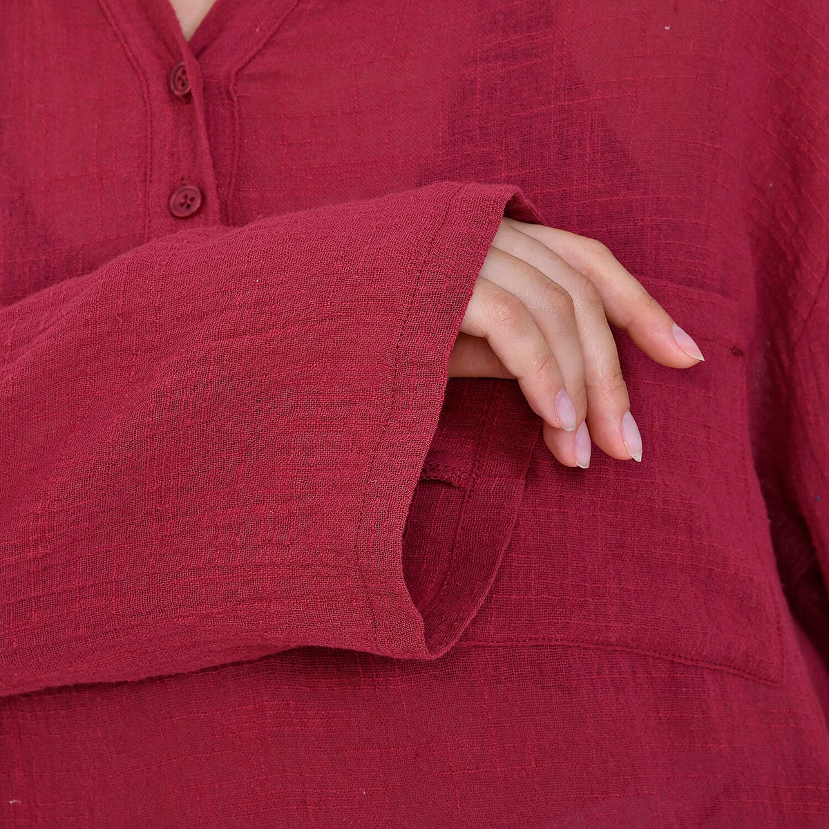 La Marey Cotton Blend 3/4 Sleeve Shirt (Size L) - Red V32698618 7
