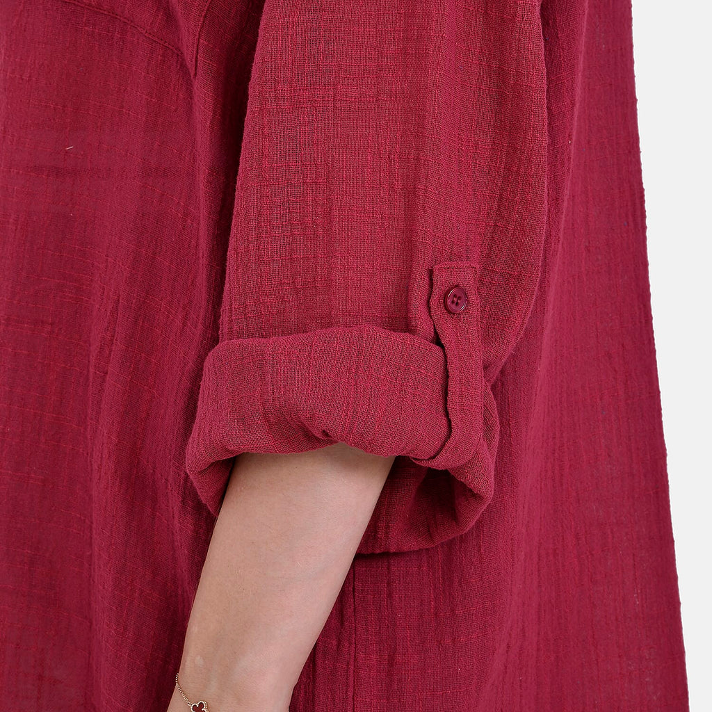 La Marey Cotton Blend 3-4 Sleeve Shirt (Size L) - Red