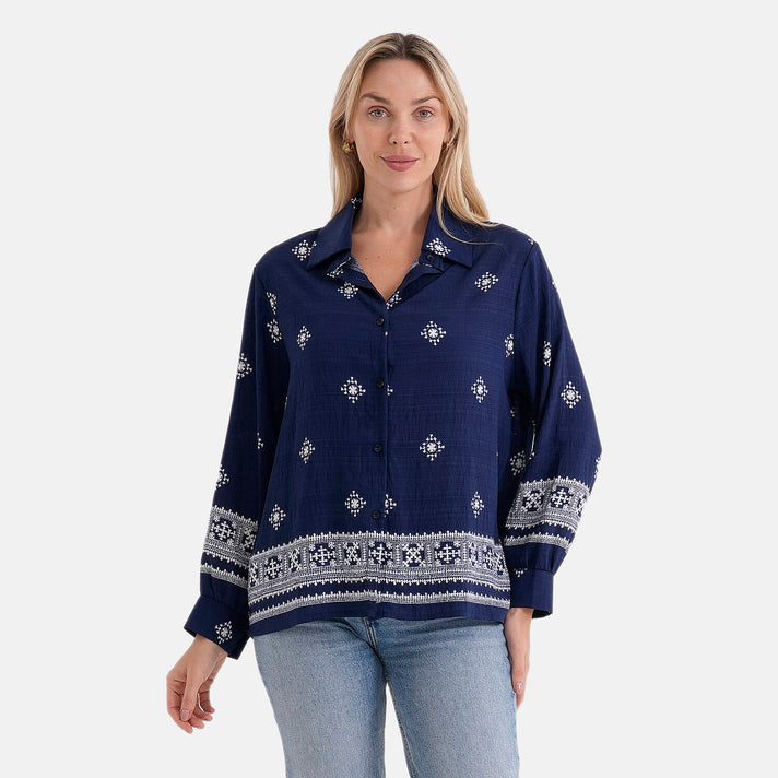 La Marey Placement Print Long-Sleeve Shirt (Size 16 to 22) - Navy Blue 8414948 1