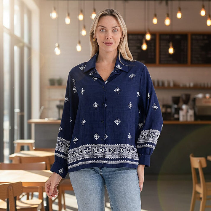 La Marey Placement Print Long-Sleeve Shirt (Size 16 to 22) - Navy Blue 8414948 2