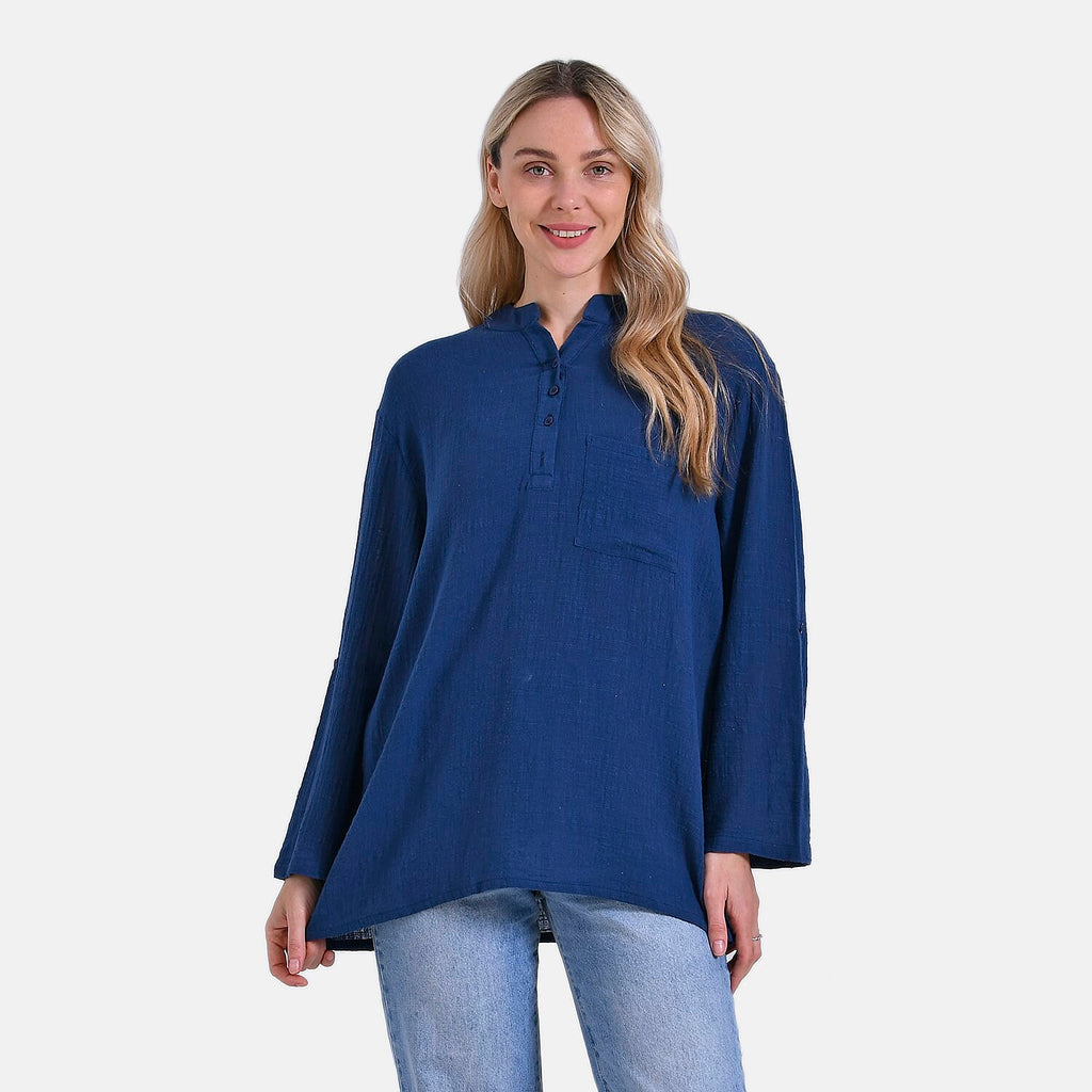 La Marey Cotton Blend 3-4 Sleeve Casual Style Blouse (Size - L) - Navy