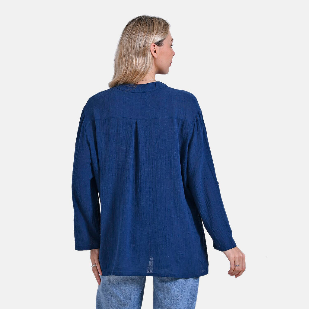 La Marey Cotton Blend 3-4 Sleeve Casual Style Blouse (Size - L) - Navy