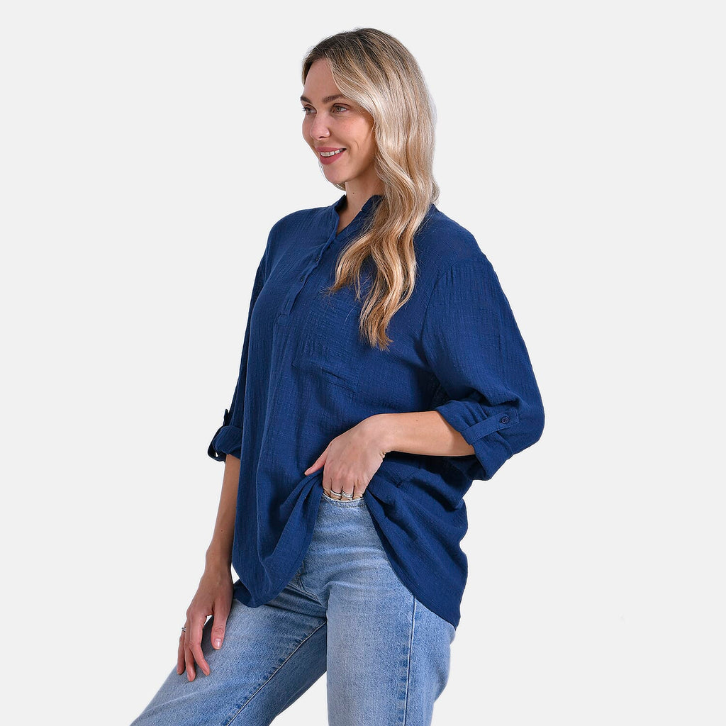 La Marey Cotton Blend 3-4 Sleeve Casual Style Blouse (Size - L) - Navy